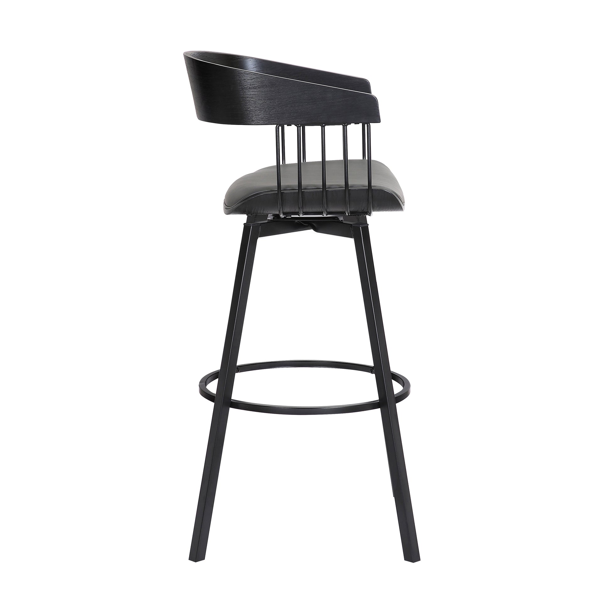 Athena 27" Swivel Black Wood Counter Stool in Grey Faux Leather with Black Metal By Armen Living | Counter Stools | Modishstore - 4