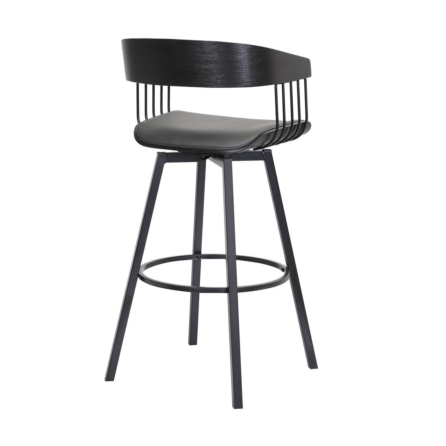 Athena 27" Swivel Black Wood Counter Stool in Grey Faux Leather with Black Metal By Armen Living | Counter Stools | Modishstore - 5