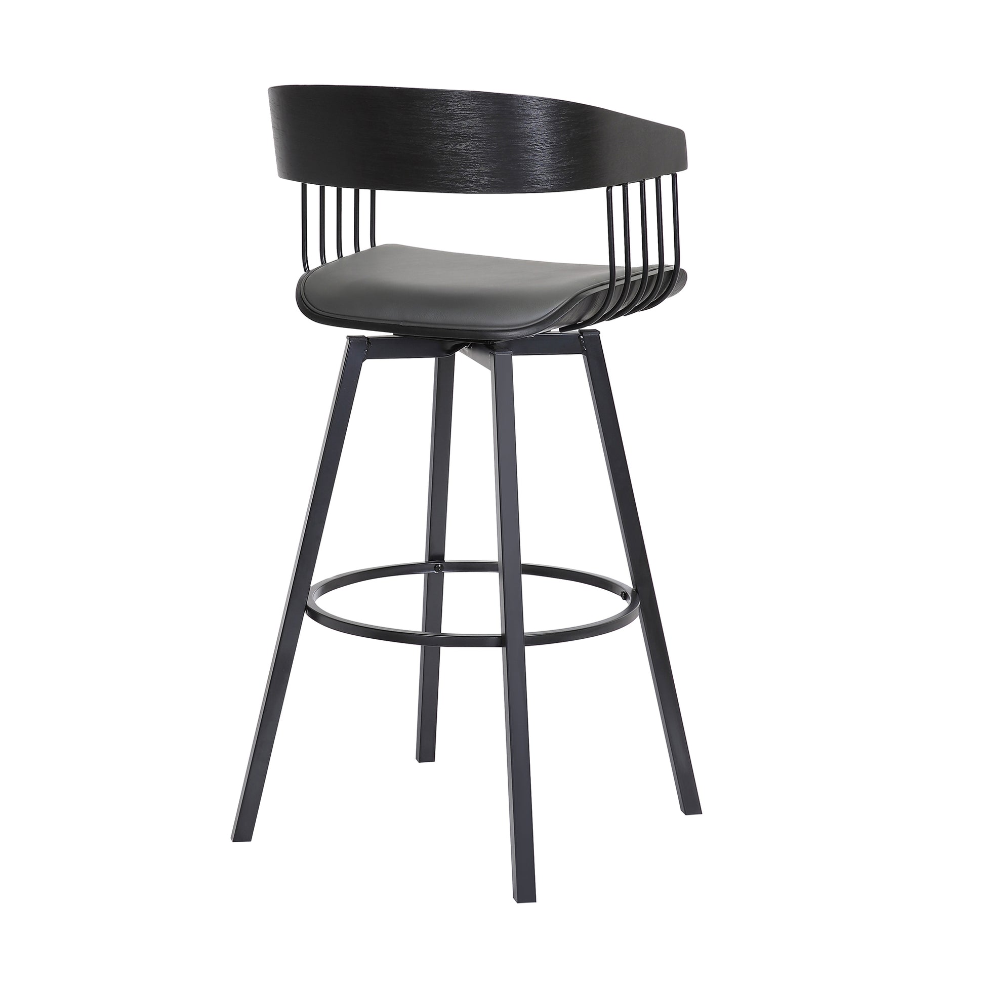 Athena 27" Swivel Black Wood Counter Stool in Grey Faux Leather with Black Metal By Armen Living | Counter Stools | Modishstore - 5