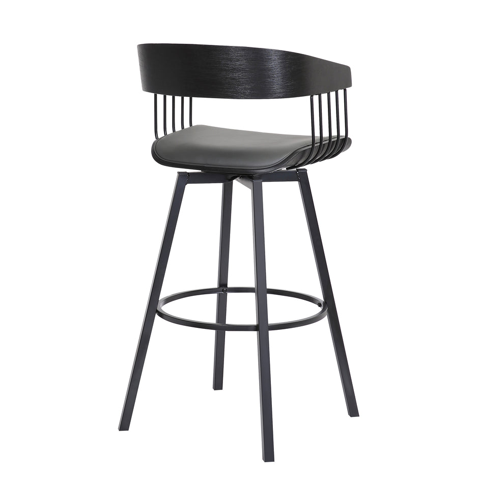 Athena 27" Swivel Black Wood Counter Stool in Grey Faux Leather with Black Metal By Armen Living | Counter Stools | Modishstore - 5