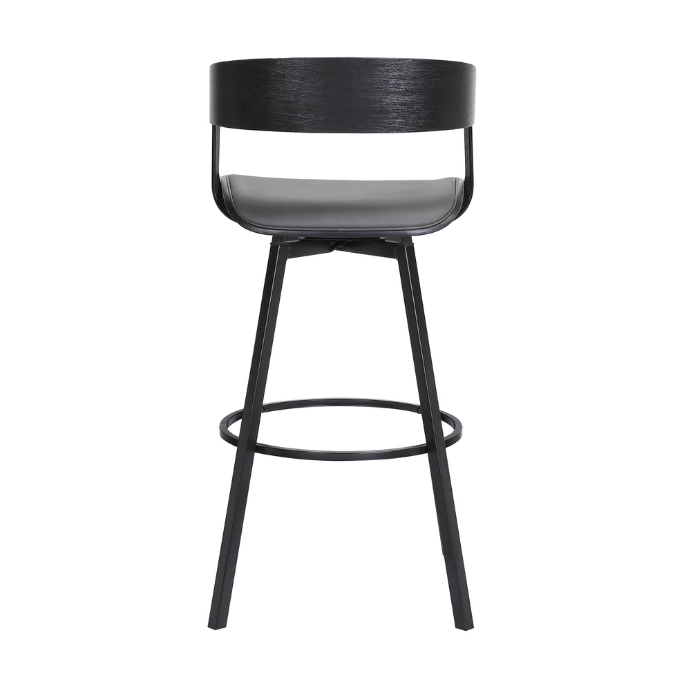 Athena 27" Swivel Black Wood Counter Stool in Grey Faux Leather with Black Metal By Armen Living | Counter Stools | Modishstore - 6