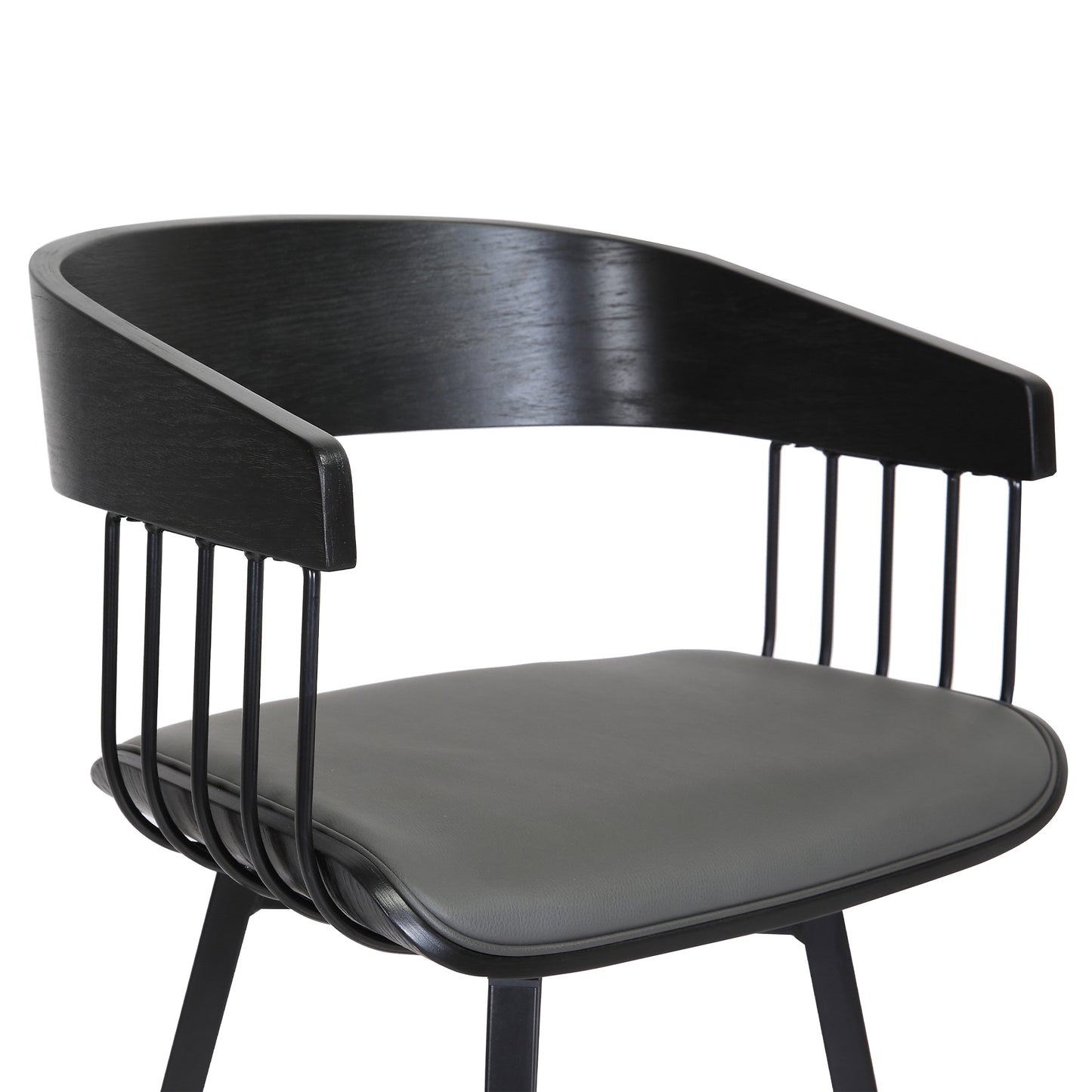 Athena 27" Swivel Black Wood Counter Stool in Grey Faux Leather with Black Metal By Armen Living | Counter Stools | Modishstore - 7