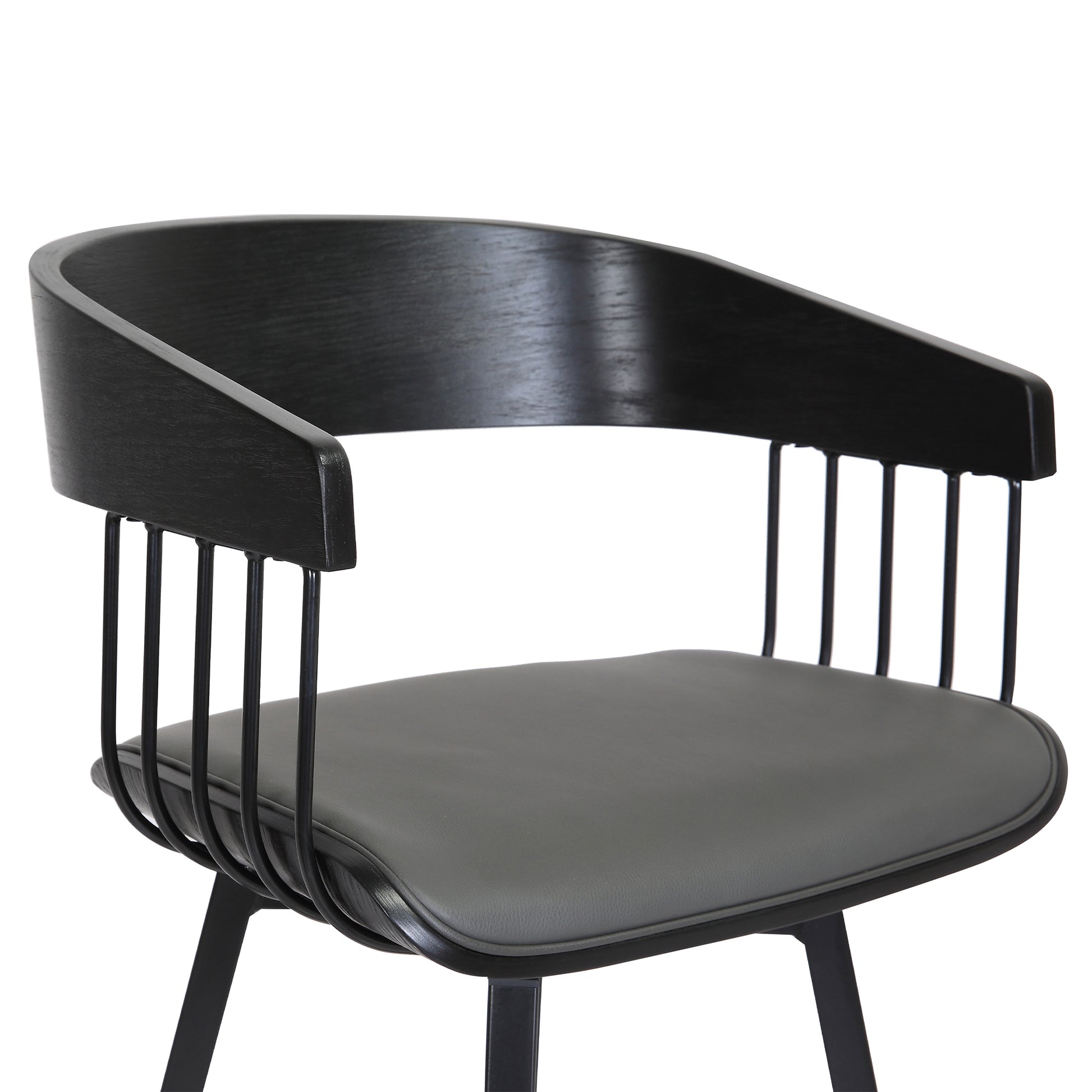 Athena 27" Swivel Black Wood Counter Stool in Grey Faux Leather with Black Metal By Armen Living | Counter Stools | Modishstore - 7