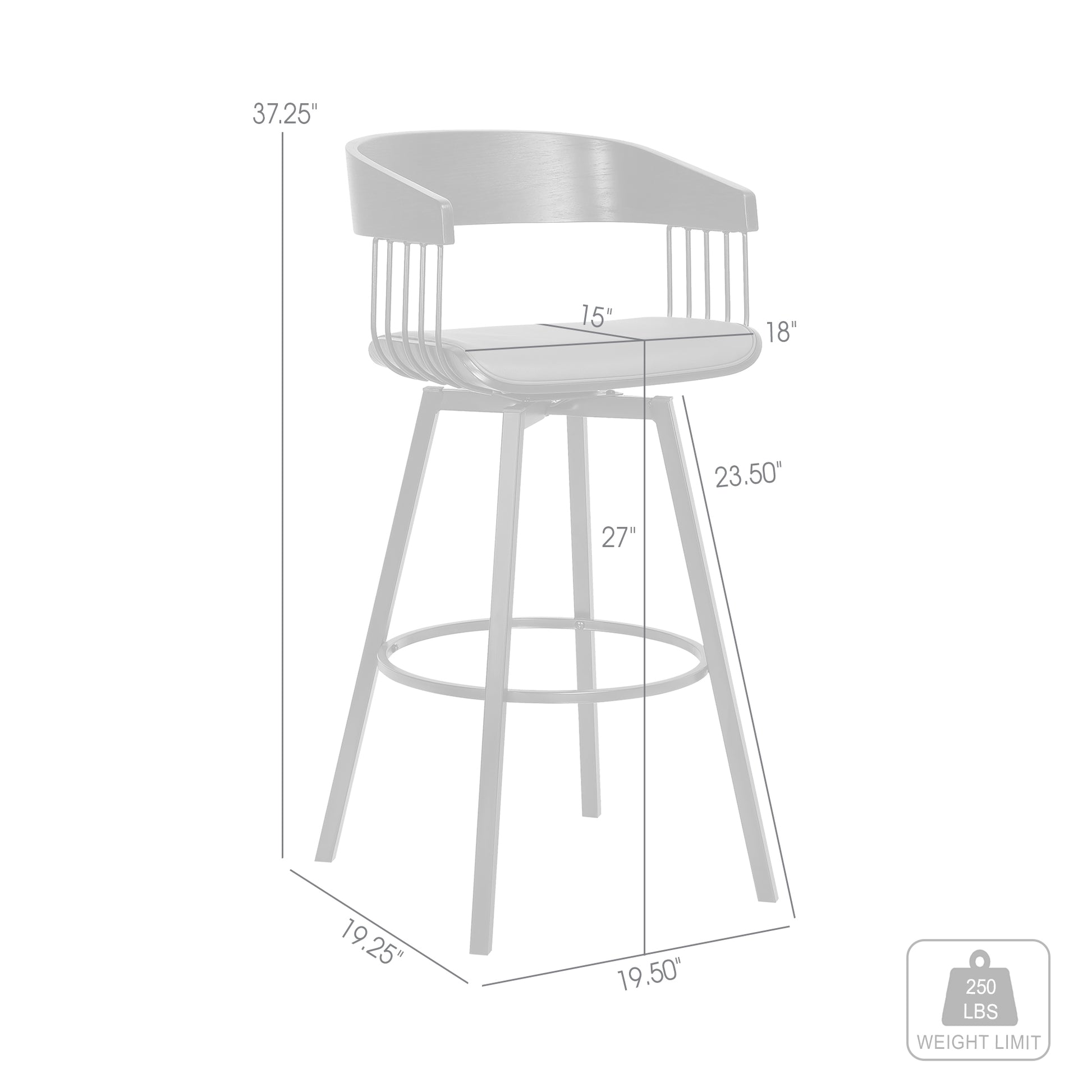 Athena 27" Swivel Black Wood Counter Stool in Grey Faux Leather with Black Metal By Armen Living | Counter Stools | Modishstore - 9