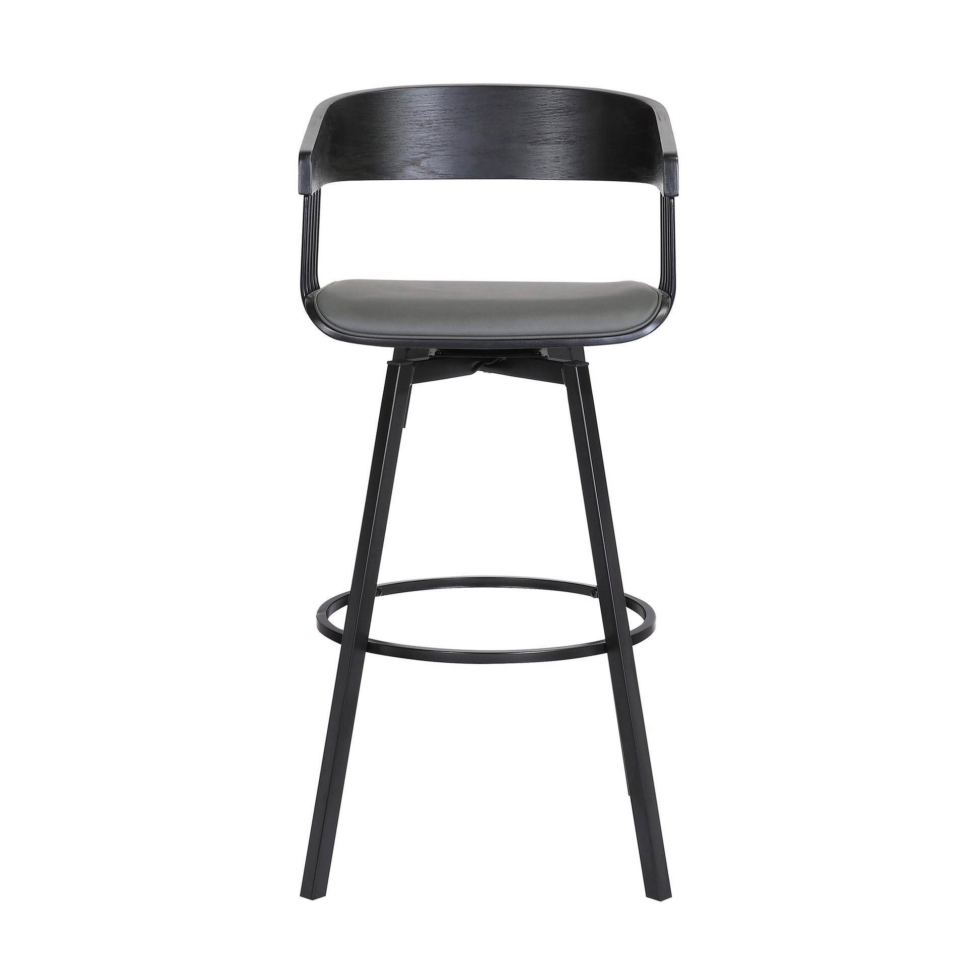Athena 31" Swivel Black Wood Bar Stool in Grey Faux Leather with Black Metal By Armen Living | Bar Stools | Modishstore - 3