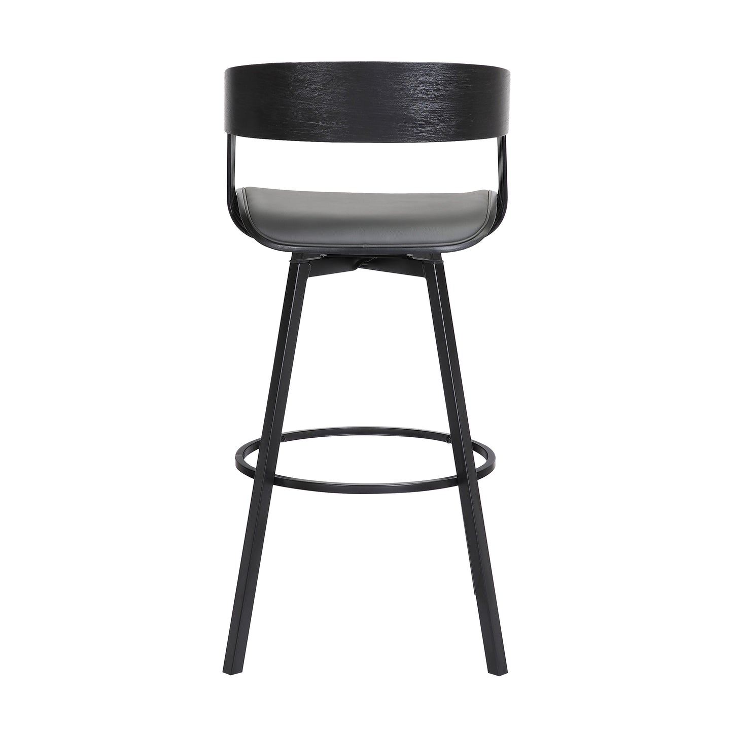 Athena 31" Swivel Black Wood Bar Stool in Grey Faux Leather with Black Metal By Armen Living | Bar Stools | Modishstore - 6