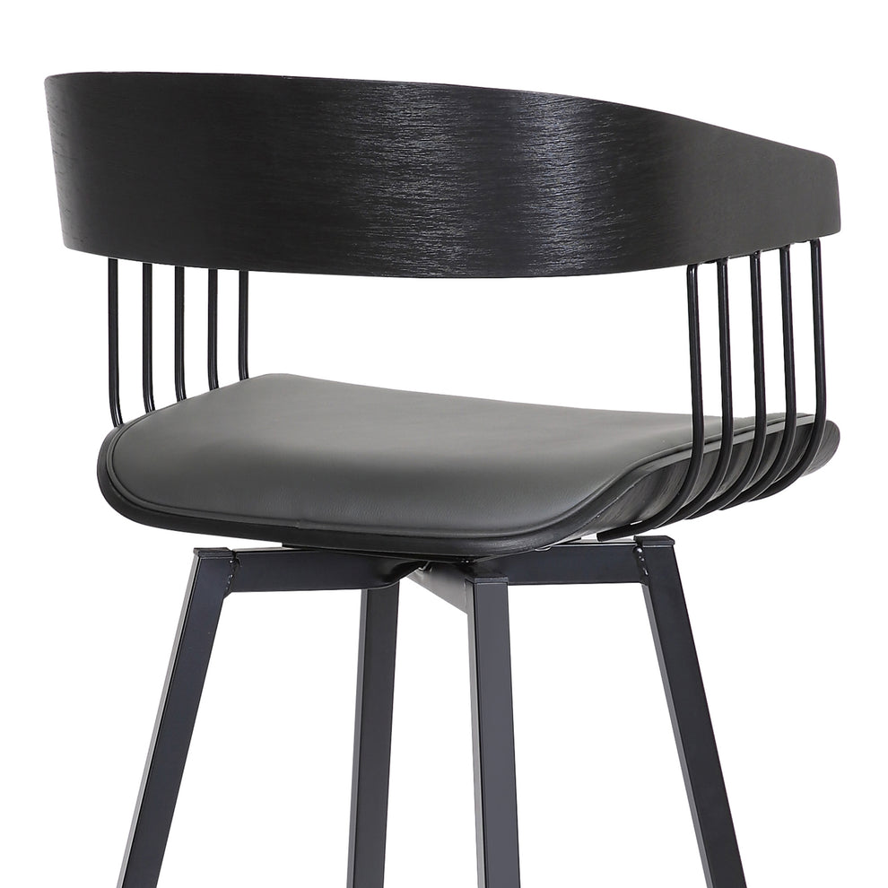 Athena 31" Swivel Black Wood Bar Stool in Grey Faux Leather with Black Metal By Armen Living | Bar Stools | Modishstore - 10