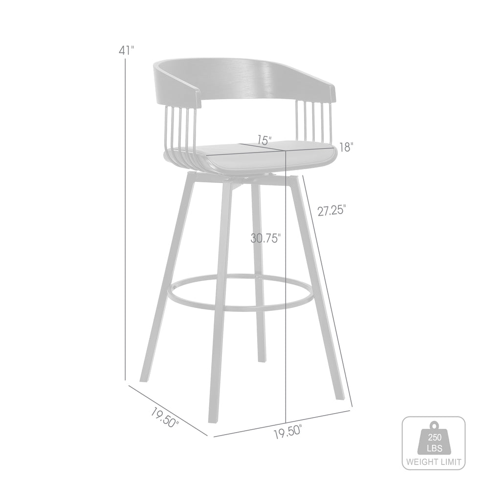 Athena 31" Swivel Black Wood Bar Stool in Grey Faux Leather with Black Metal By Armen Living | Bar Stools | Modishstore - 9