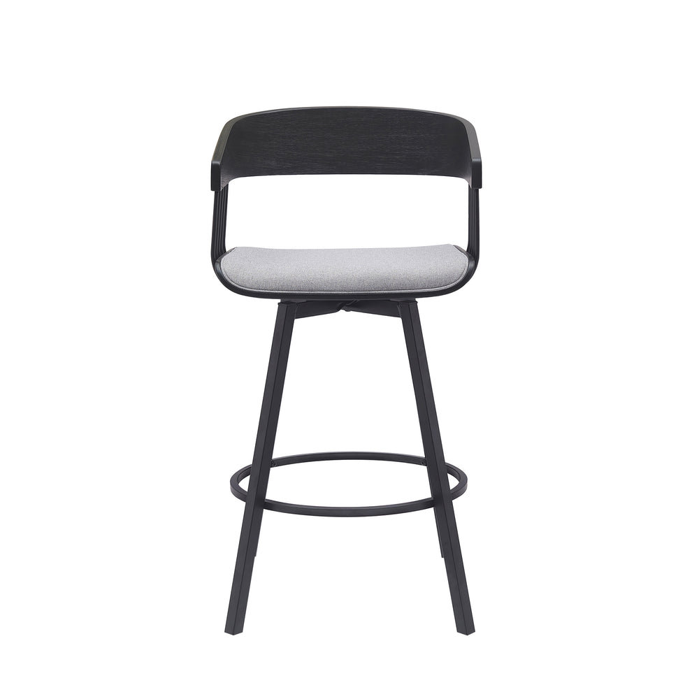 Athena 27" Swivel Black Wood Counter Stool in Light Gray Fabric with Black Metal By Armen Living | Bar Stools | Modishstore - 3