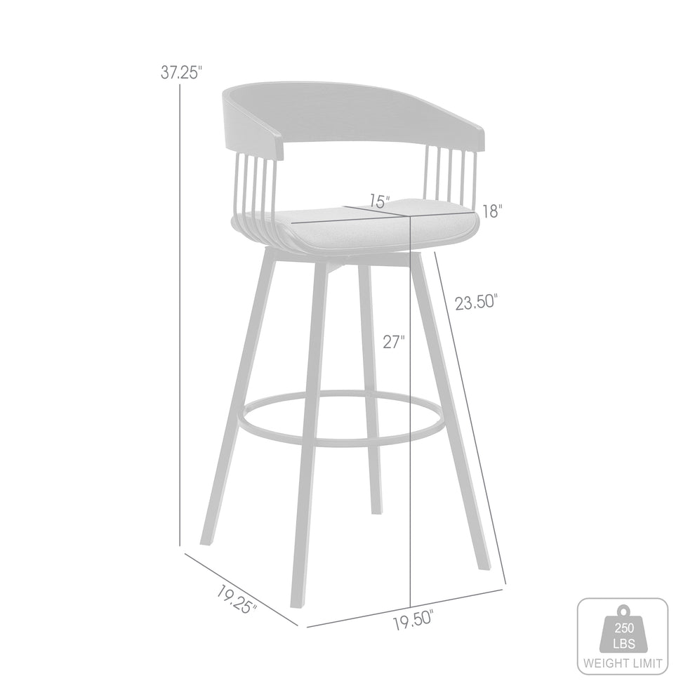 Athena 27" Swivel Black Wood Counter Stool in Light Gray Fabric with Black Metal By Armen Living | Bar Stools | Modishstore - 7