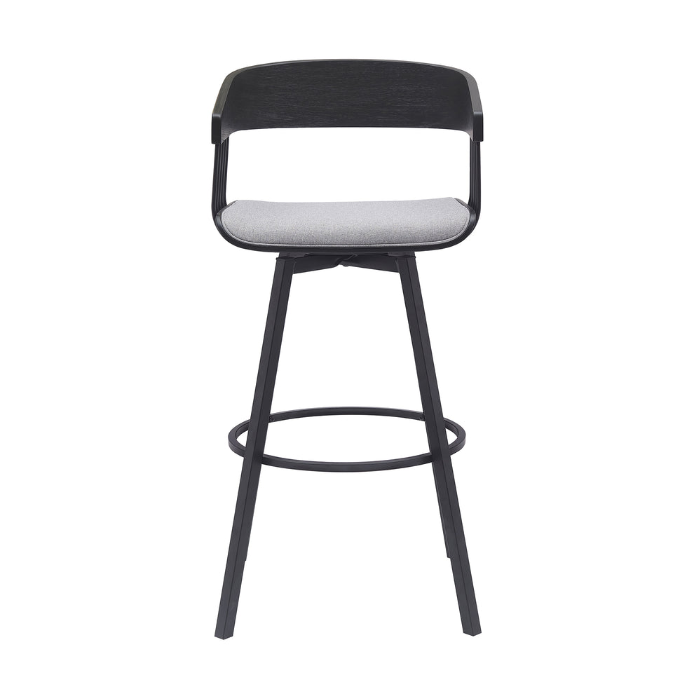 Athena 31" Swivel Black Wood Bar Stool in Light Gray Fabric with Black Metal By Armen Living | Bar Stools | Modishstore - 3