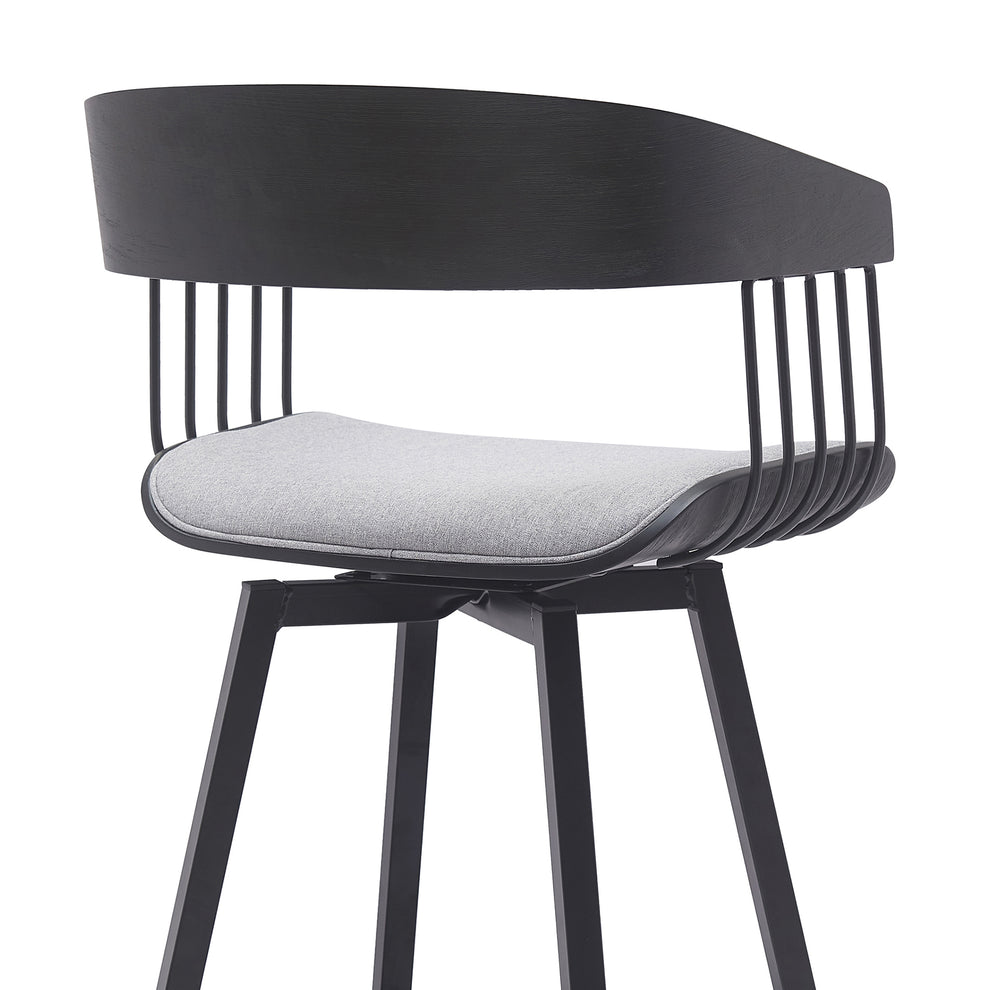 Athena 31" Swivel Black Wood Bar Stool in Light Gray Fabric with Black Metal By Armen Living | Bar Stools | Modishstore - 5
