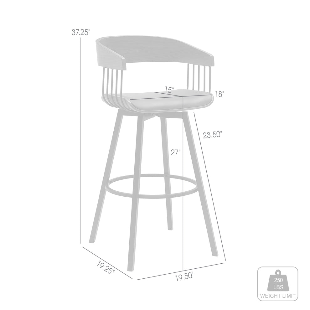 Athena 27" Swivel Walnut Wood Counter Stool in Black Faux Leather with Black Metal By Armen Living | Bar Stools | Modishstore - 7