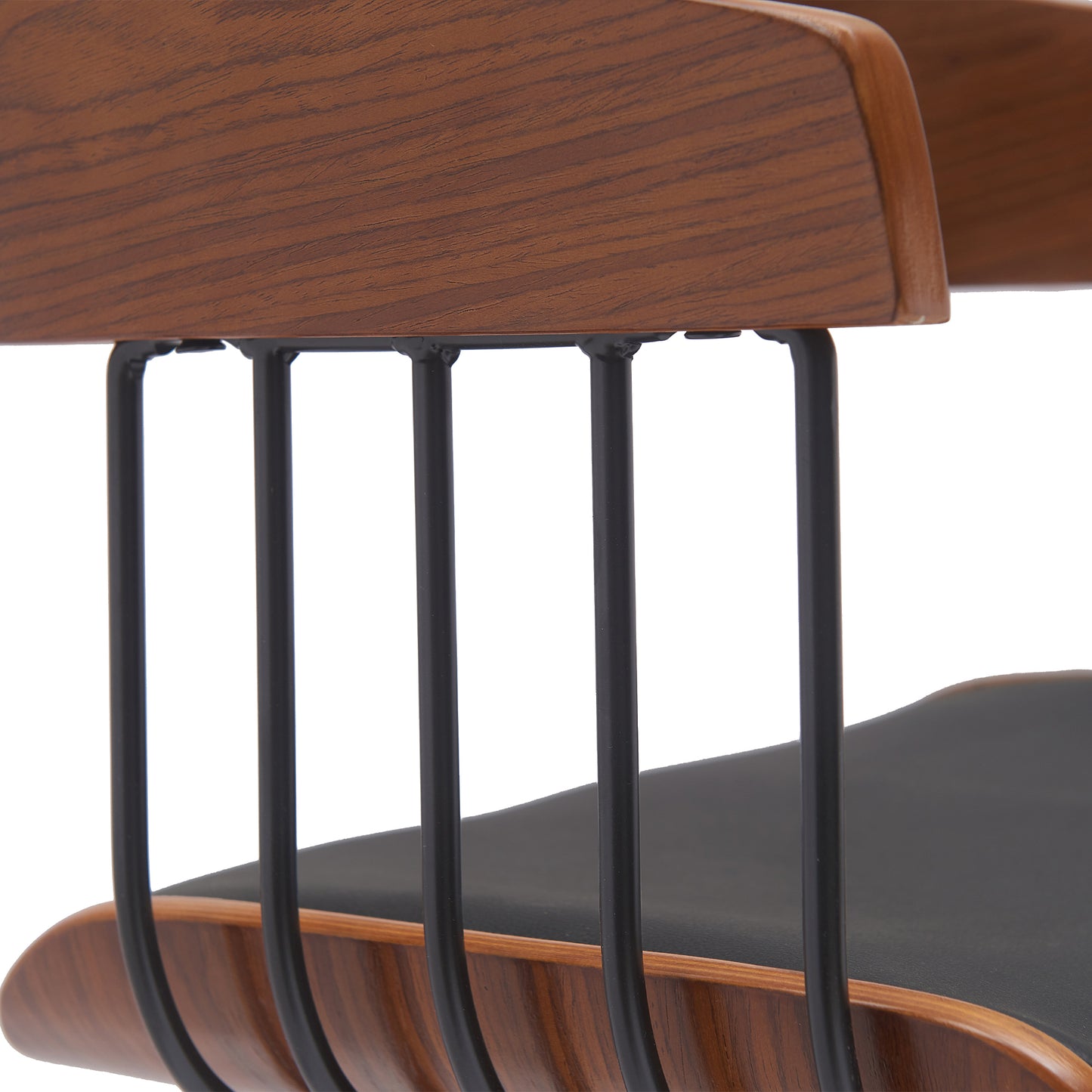 Athena 31" Swivel Walnut Wood Bar Stool in Black Faux Leather with Black Metal By Armen Living | Bar Stools | Modishstore - 6