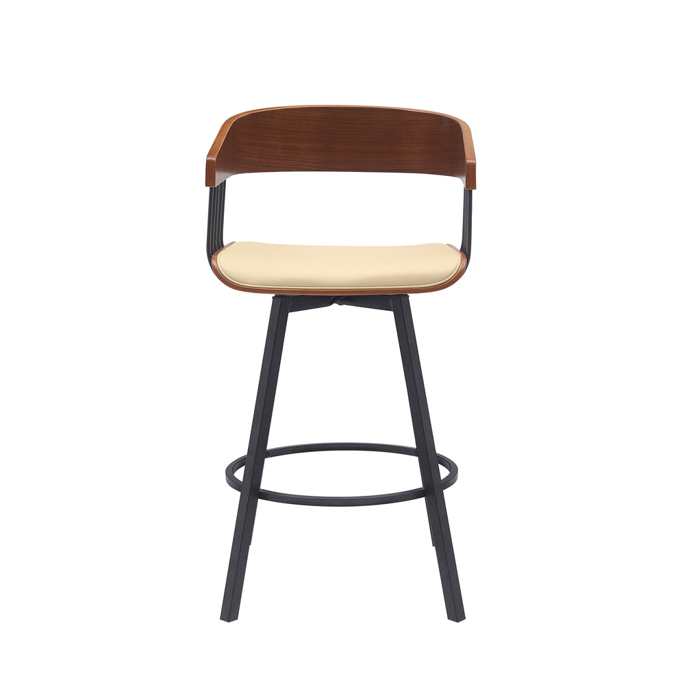 Athena 27" Swivel Walnut Wood Counter Stool in Black Faux Leather with Black Metal By Armen Living | Bar Stools | Modishstore - 11