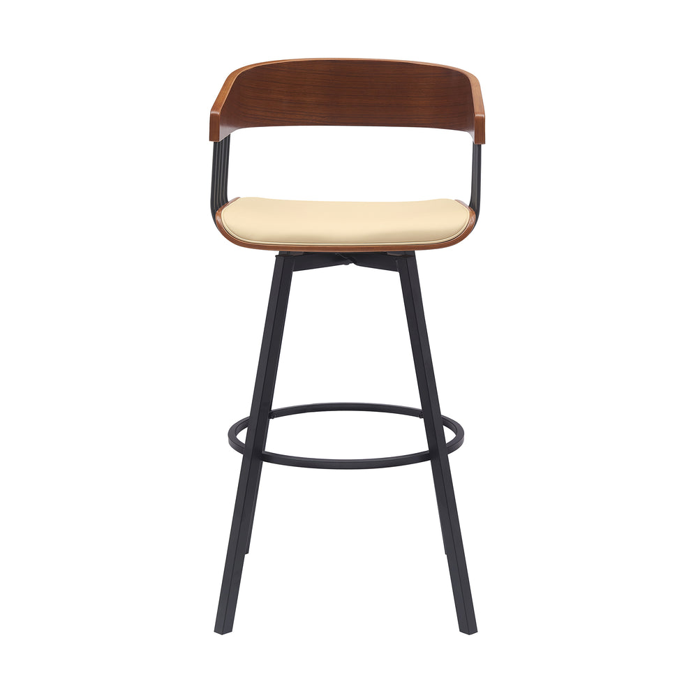 Athena 31" Swivel Walnut Wood Bar Stool in Black Faux Leather with Black Metal By Armen Living | Bar Stools | Modishstore - 11