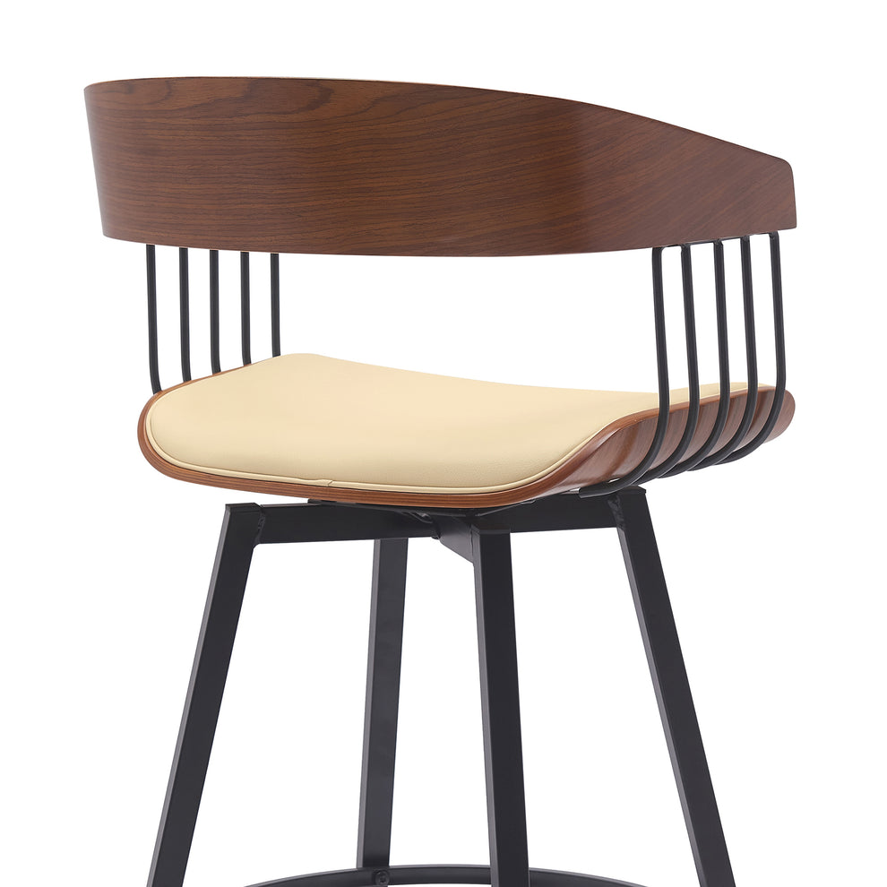 Athena 31" Swivel Walnut Wood Bar Stool in Black Faux Leather with Black Metal By Armen Living | Bar Stools | Modishstore - 13