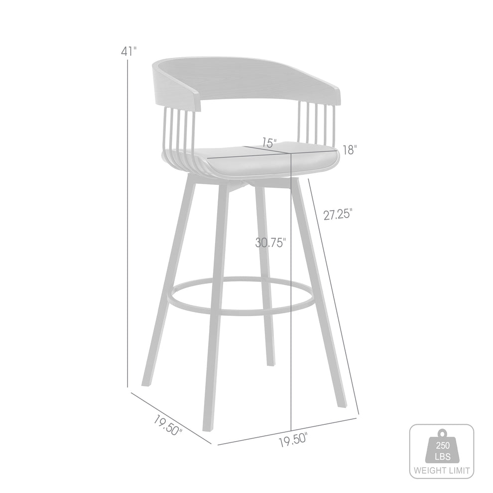 Athena 31" Swivel Walnut Wood Bar Stool in Black Faux Leather with Black Metal By Armen Living | Bar Stools | Modishstore - 15