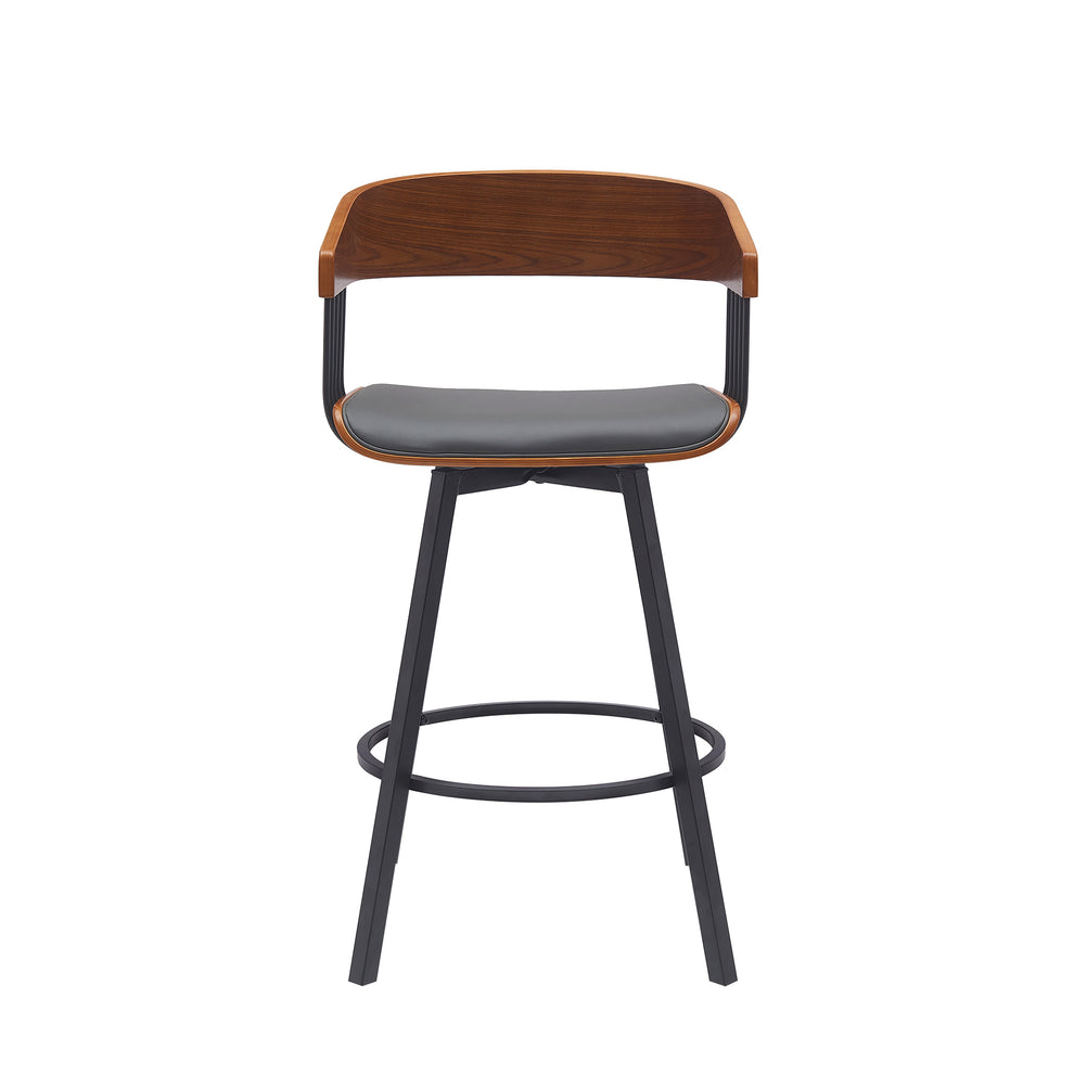 Athena 27" Swivel Walnut Wood Counter Stool in Black Faux Leather with Black Metal By Armen Living | Bar Stools | Modishstore - 19