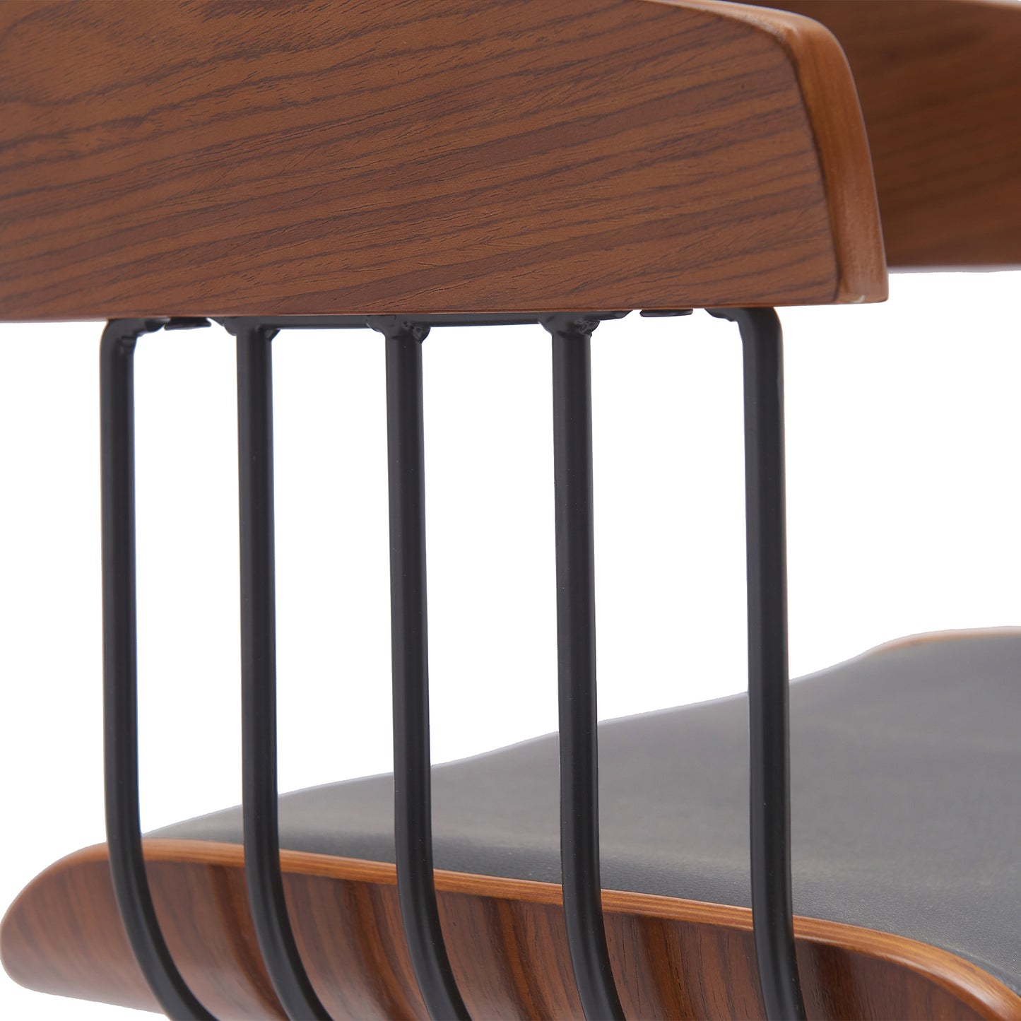 Athena 27" Swivel Walnut Wood Counter Stool in Black Faux Leather with Black Metal By Armen Living | Bar Stools | Modishstore - 24