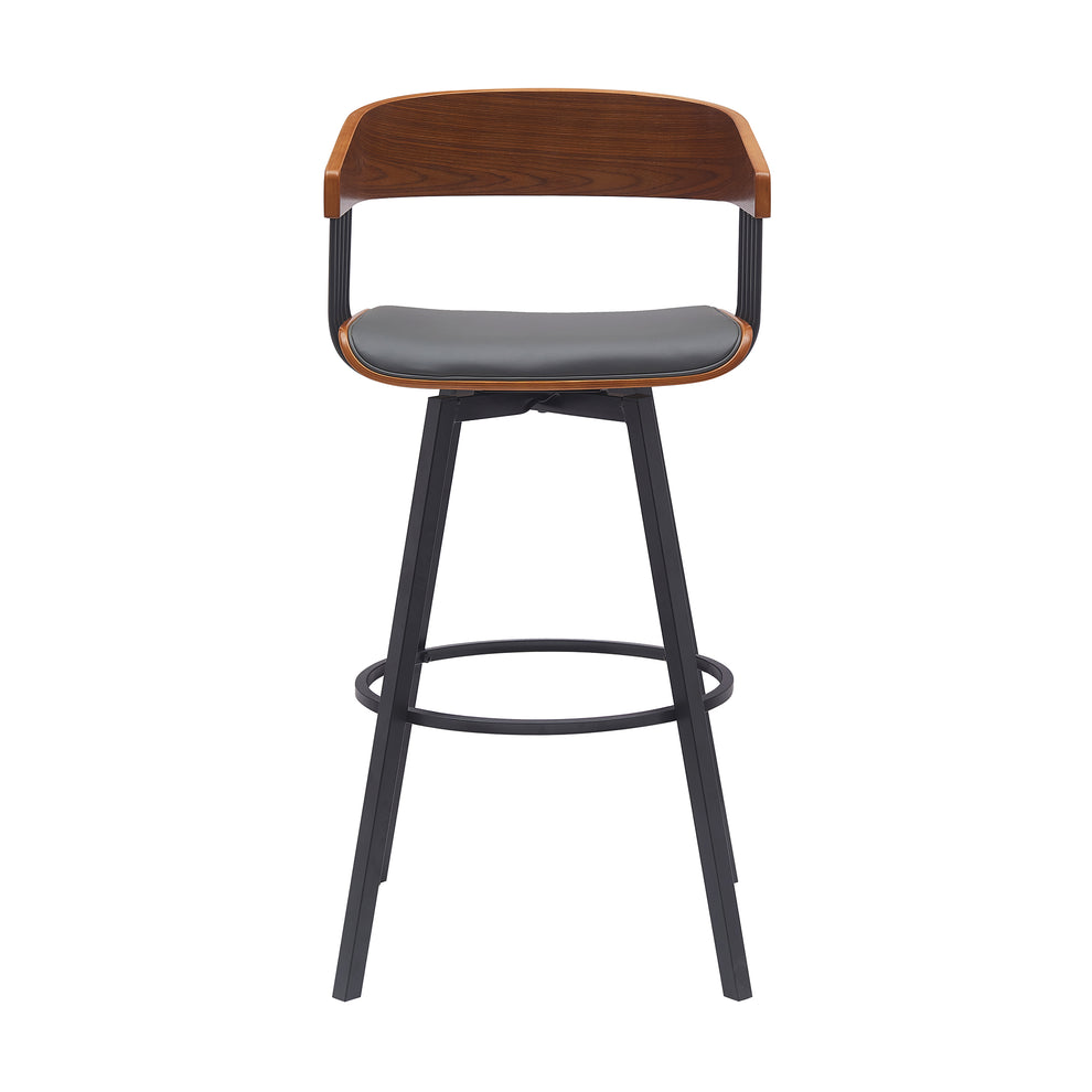 Athena 31" Swivel Walnut Wood Bar Stool in Black Faux Leather with Black Metal By Armen Living | Bar Stools | Modishstore - 19