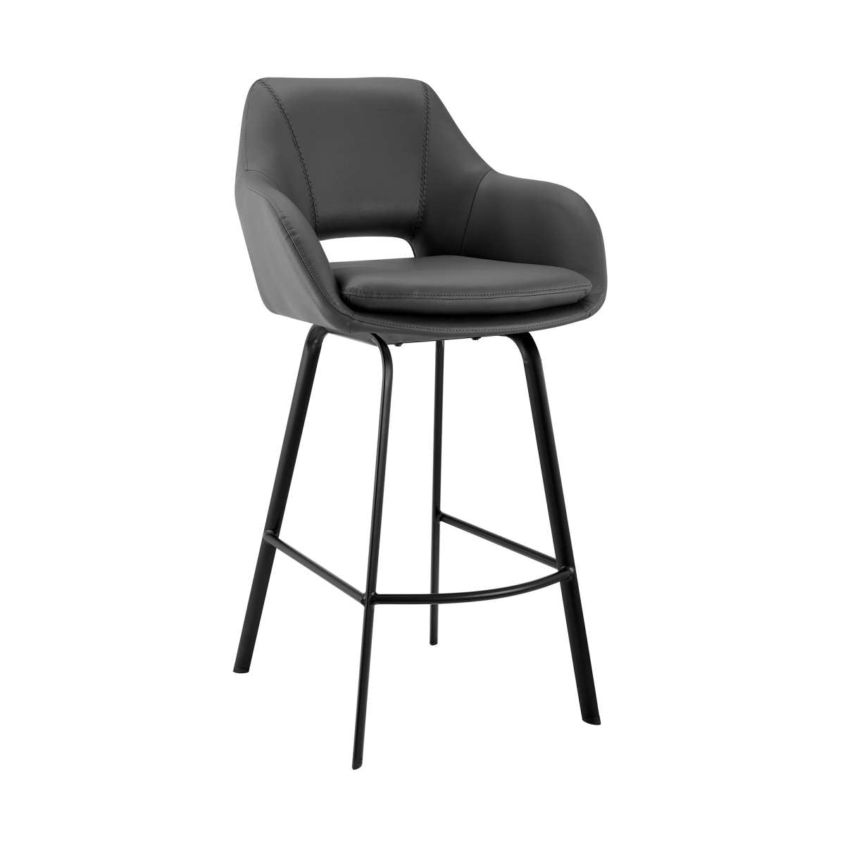 Aura Gray Faux Leather and Black Metal Swivel 26" Counter Stool By Armen Living | Bar Stools | Modishstore