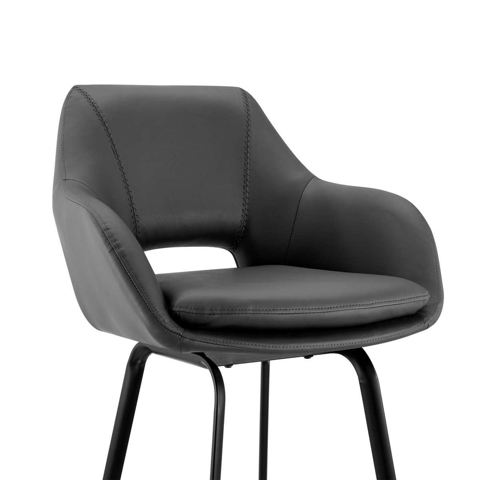 Aura Gray Faux Leather and Black Metal Swivel 26" Counter Stool By Armen Living | Bar Stools | Modishstore - 5