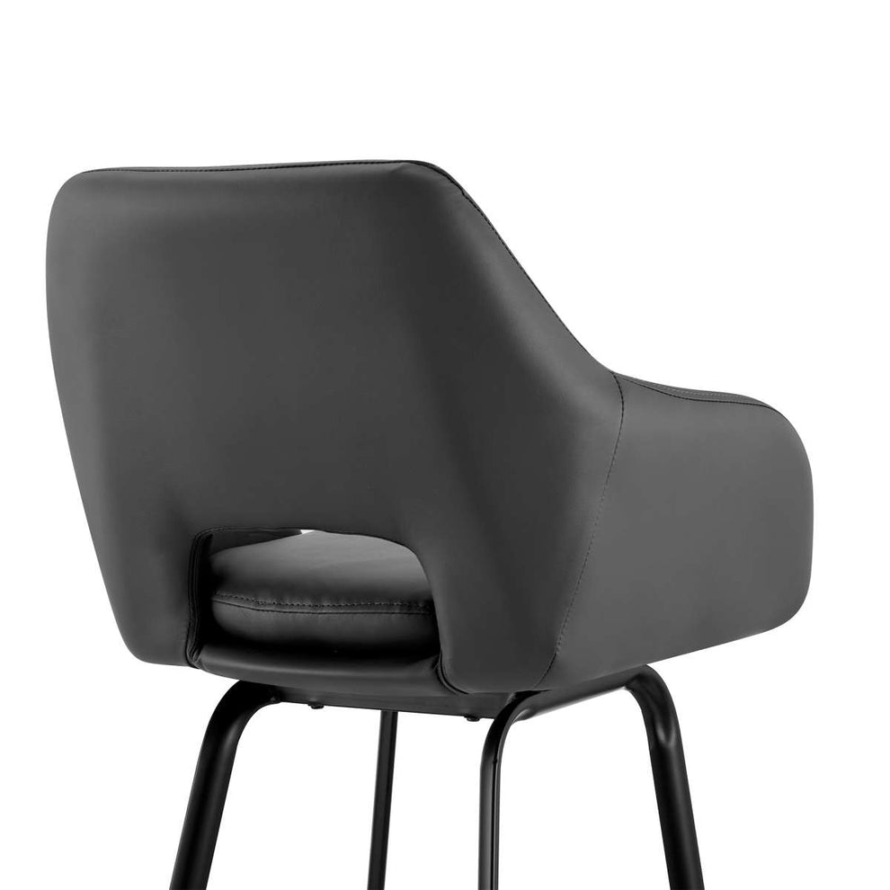 Aura Gray Faux Leather and Black Metal Swivel 26" Counter Stool By Armen Living | Bar Stools | Modishstore - 6
