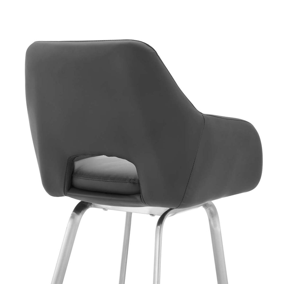 Aura Gray Faux Leather and Brushed Stainless Steel Swivel 30" Bar Stool By Armen Living | Bar Stools | Modishstore - 6