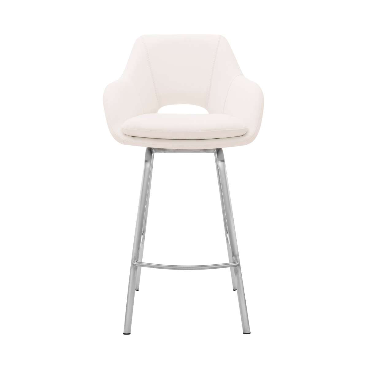 Aura White Faux Leather and Brushed Stainless Steel Swivel 26" Counter Stool By Armen Living | Bar Stools | Modishstore - 2