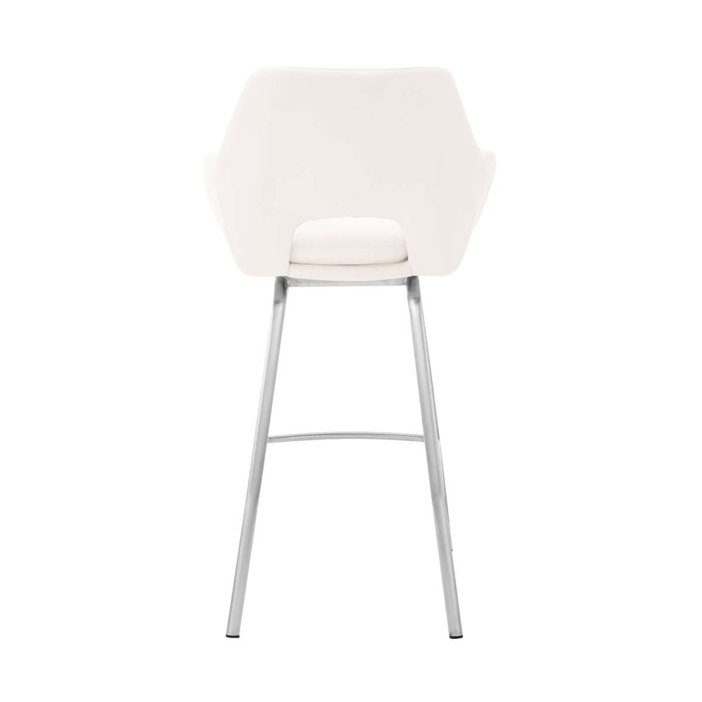 Aura White Faux Leather and Brushed Stainless Steel Swivel 26" Counter Stool By Armen Living | Bar Stools | Modishstore - 4