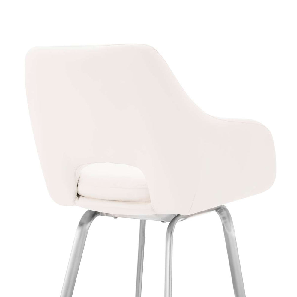 Aura White Faux Leather and Brushed Stainless Steel Swivel 26" Counter Stool By Armen Living | Bar Stools | Modishstore - 6