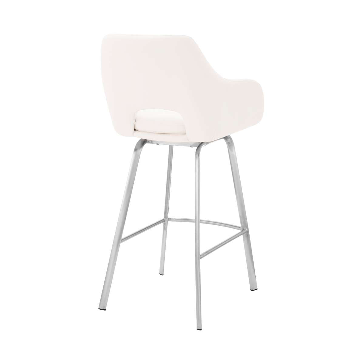Aura White Faux Leather and Brushed Stainless Steel Swivel 30" Bar Stool By Armen Living | Bar Stools | Modishstore - 3