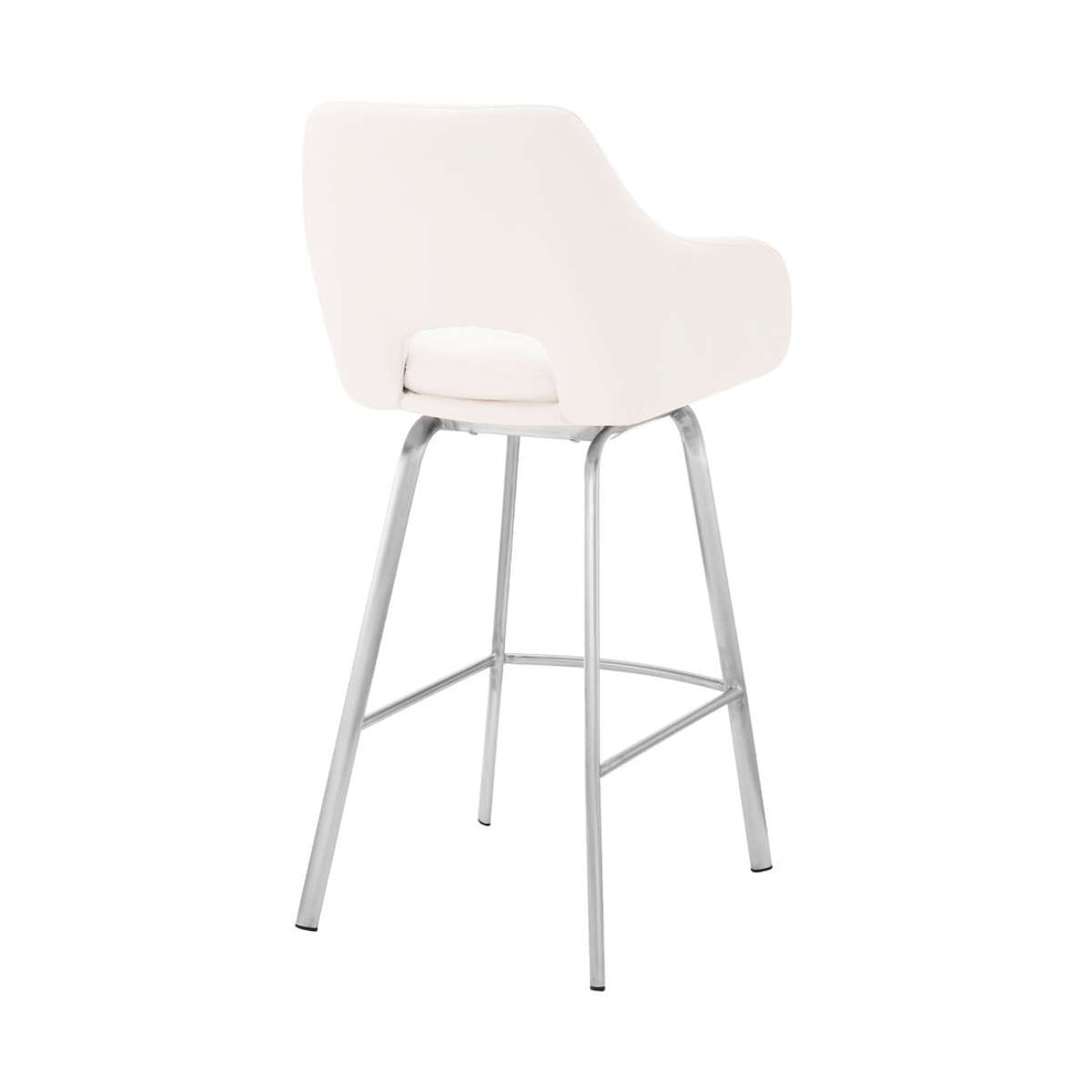 Aura White Faux Leather and Brushed Stainless Steel Swivel 30" Bar Stool By Armen Living | Bar Stools | Modishstore - 3