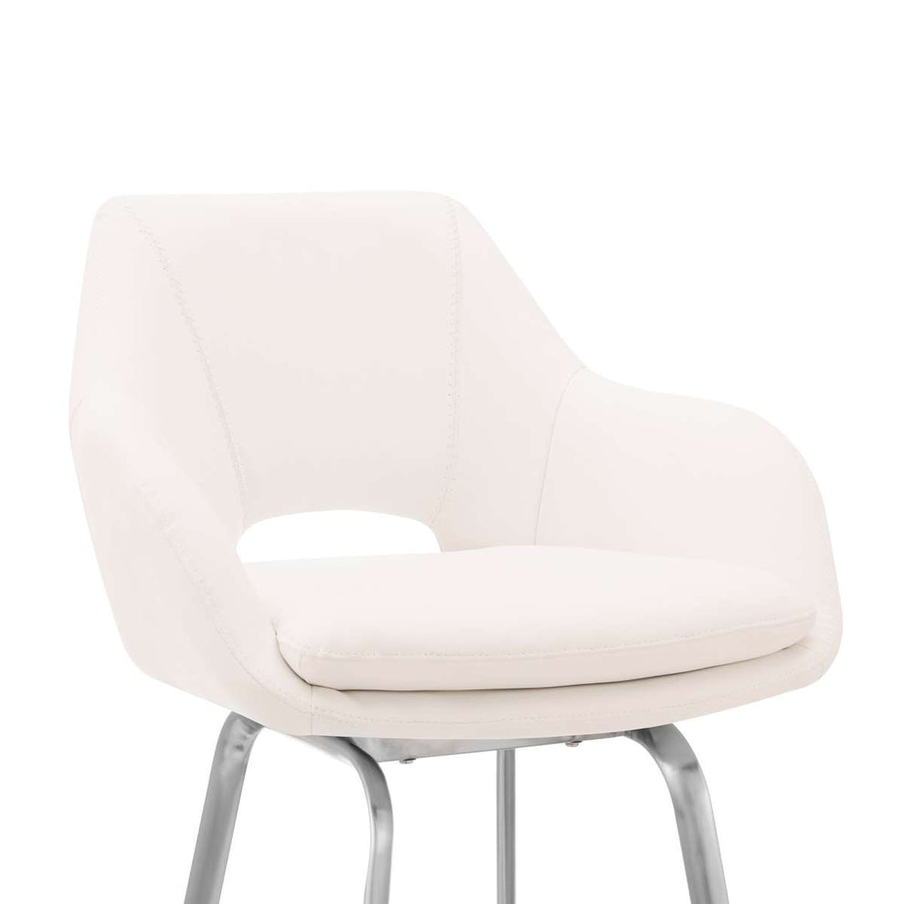 Aura White Faux Leather and Brushed Stainless Steel Swivel 30" Bar Stool By Armen Living | Bar Stools | Modishstore - 5
