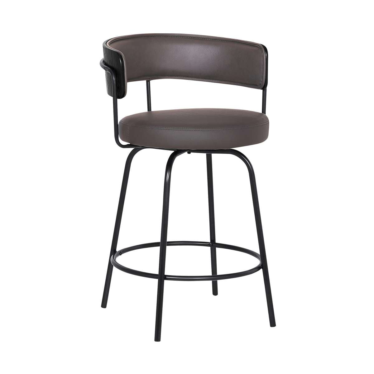 Avalon 26" Gray Faux Leather Swivel Barstool in Black Powder Coated Finish  By Armen Living | Bar Stools | Modishstore