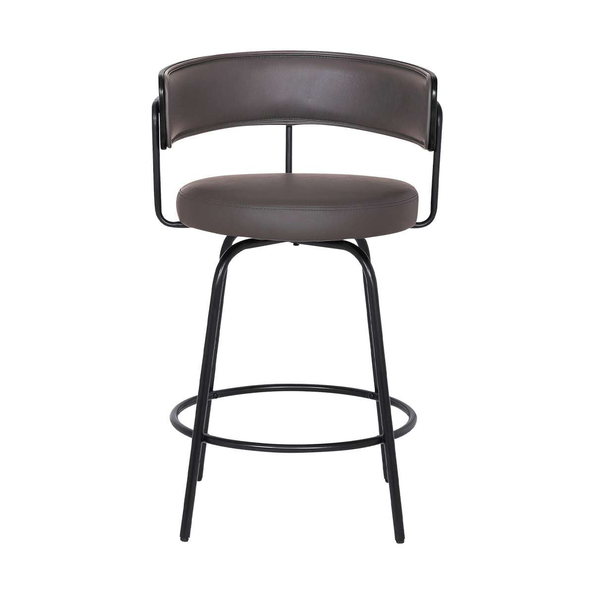 Avalon 26" Gray Faux Leather Swivel Barstool in Black Powder Coated Finish  By Armen Living | Bar Stools | Modishstore - 2