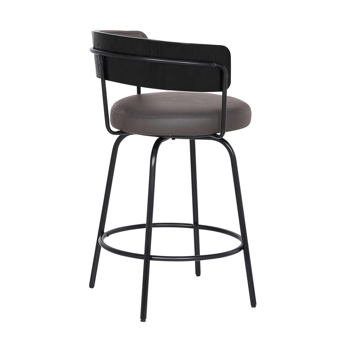 Avalon 26" Gray Faux Leather Swivel Barstool in Black Powder Coated Finish  By Armen Living | Bar Stools | Modishstore - 3