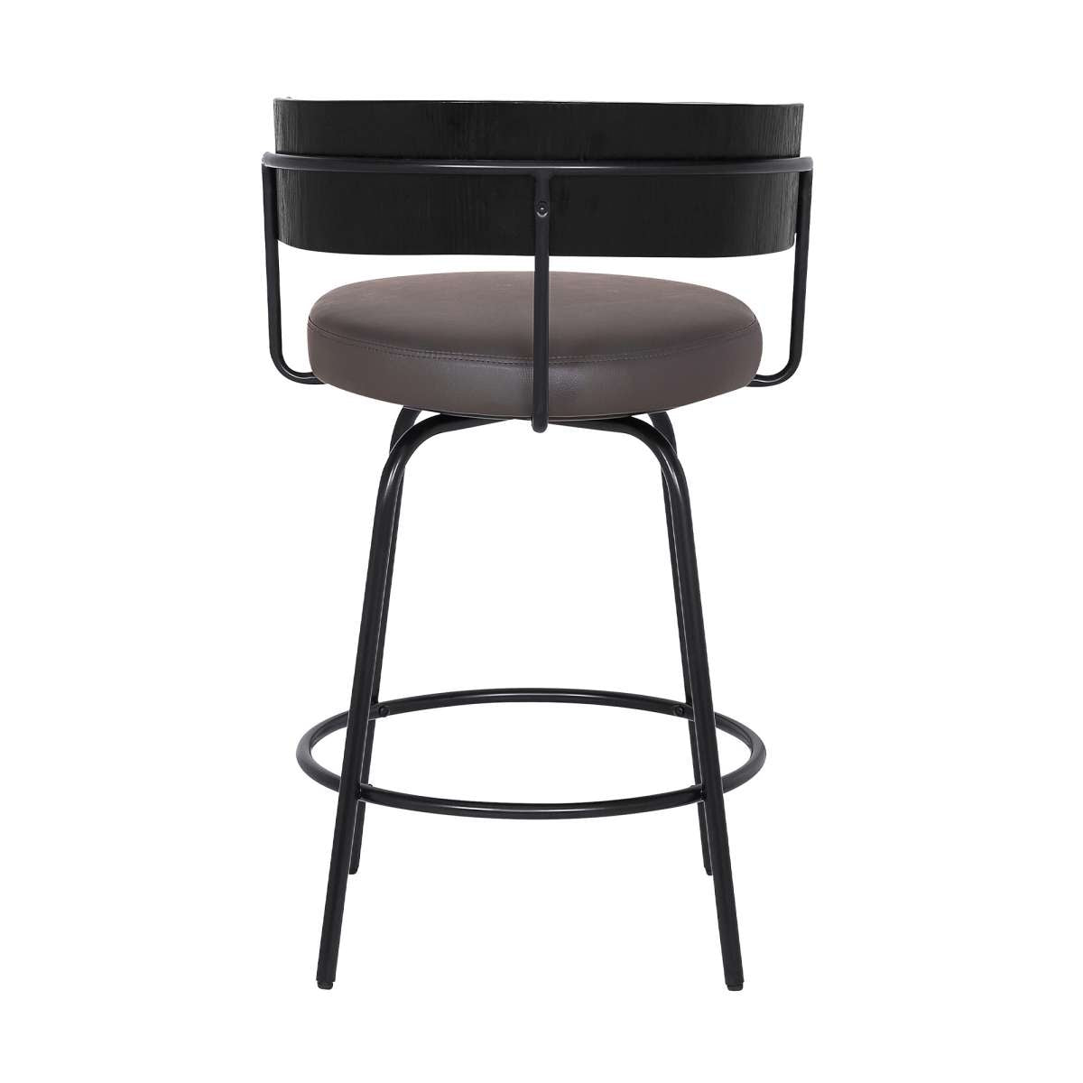 Avalon 26" Gray Faux Leather Swivel Barstool in Black Powder Coated Finish  By Armen Living | Bar Stools | Modishstore - 4