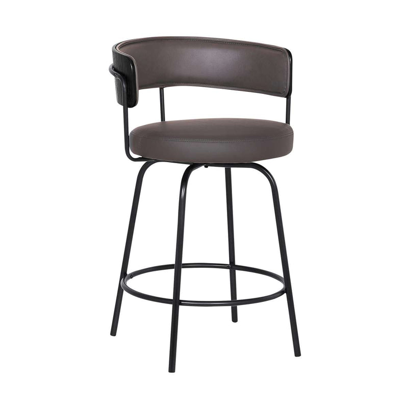 Avalon 26" Gray Faux Leather Swivel Barstool in Black Powder Coated Finish  By Armen Living | Bar Stools | Modishstore