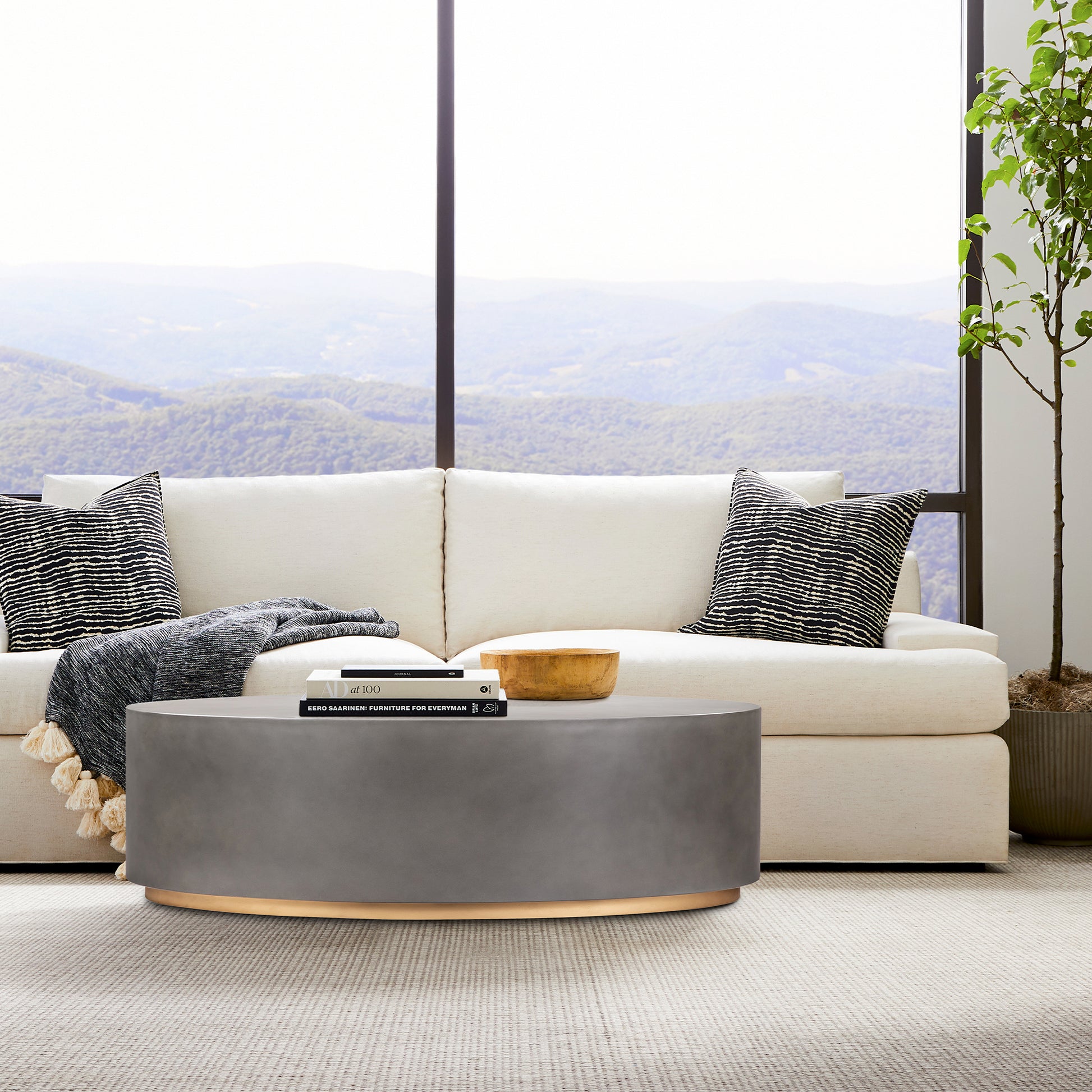 Anais Concrete and Brass Oval Coffee Table By Armen Living | Coffee Tables | Modishstore