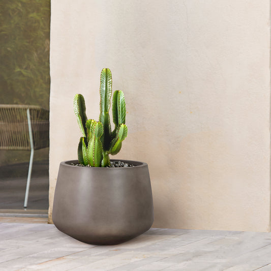 Amethyst Medium Round Lightweight Concrete Indoor or Outdoor Planter in grey By Armen Living | Planters, Troughs & Cachepots | Modishstore