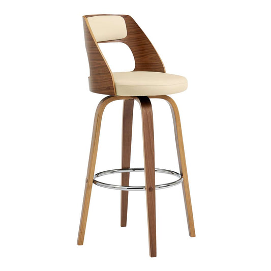 Axel 26" Swivel Counter Stool in Cream Faux Leather and Walnut Wood By Armen Living | Bar Stools | Modishstore