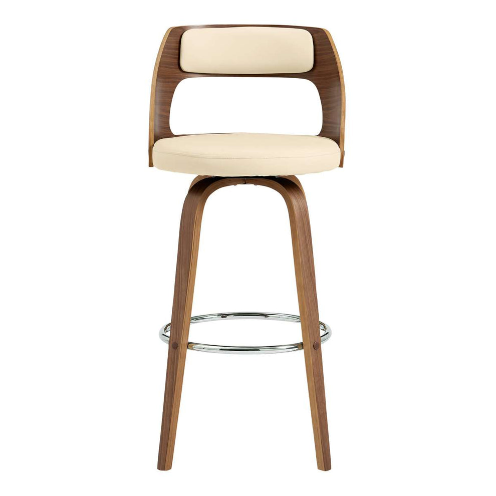 Axel 26" Swivel Counter Stool in Cream Faux Leather and Walnut Wood By Armen Living | Bar Stools | Modishstore - 2