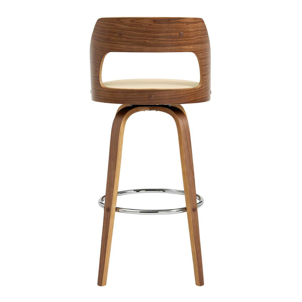Axel 26" Swivel Counter Stool in Cream Faux Leather and Walnut Wood By Armen Living | Bar Stools | Modishstore - 4