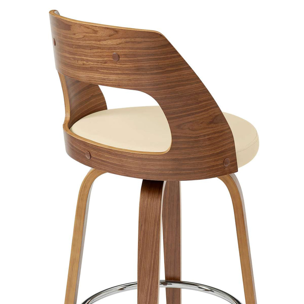 Axel 26" Swivel Counter Stool in Cream Faux Leather and Walnut Wood By Armen Living | Bar Stools | Modishstore - 6
