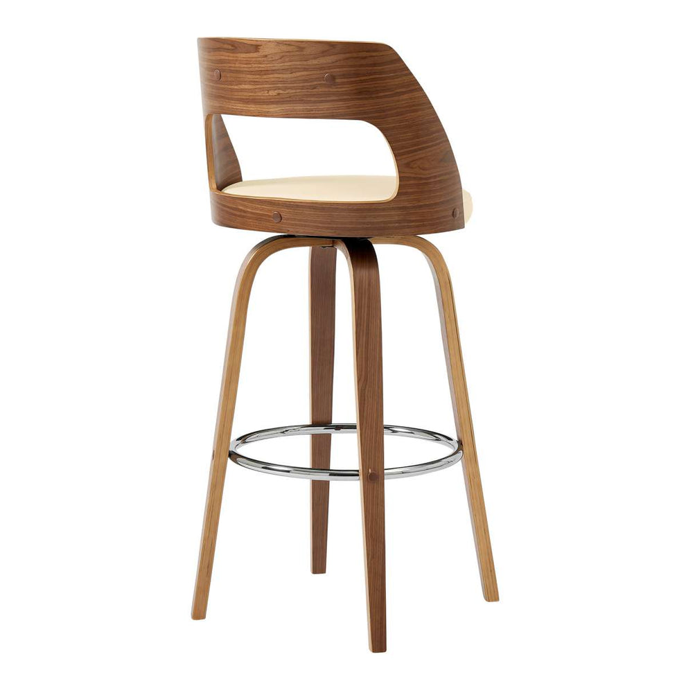Axel 30" Swivel Bar Stool in Cream Faux Leather and Walnut Wood By Armen Living | Bar Stools | Modishstore - 3