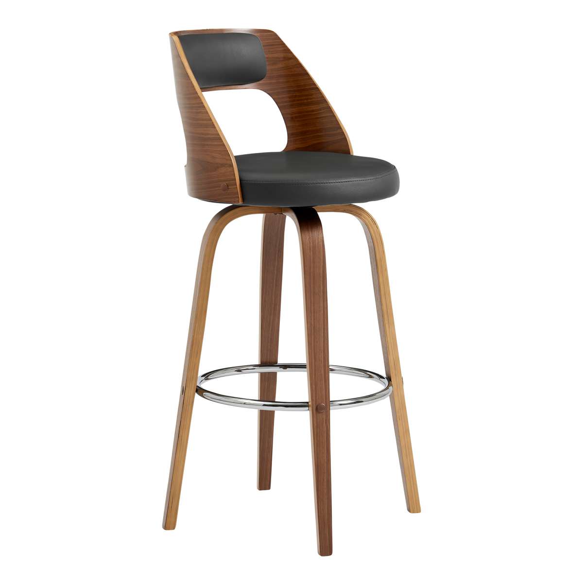 Axel 30" Swivel Bar Stool in Gray Faux Leather and Walnut Wood By Armen Living | Bar Stools | Modishstore