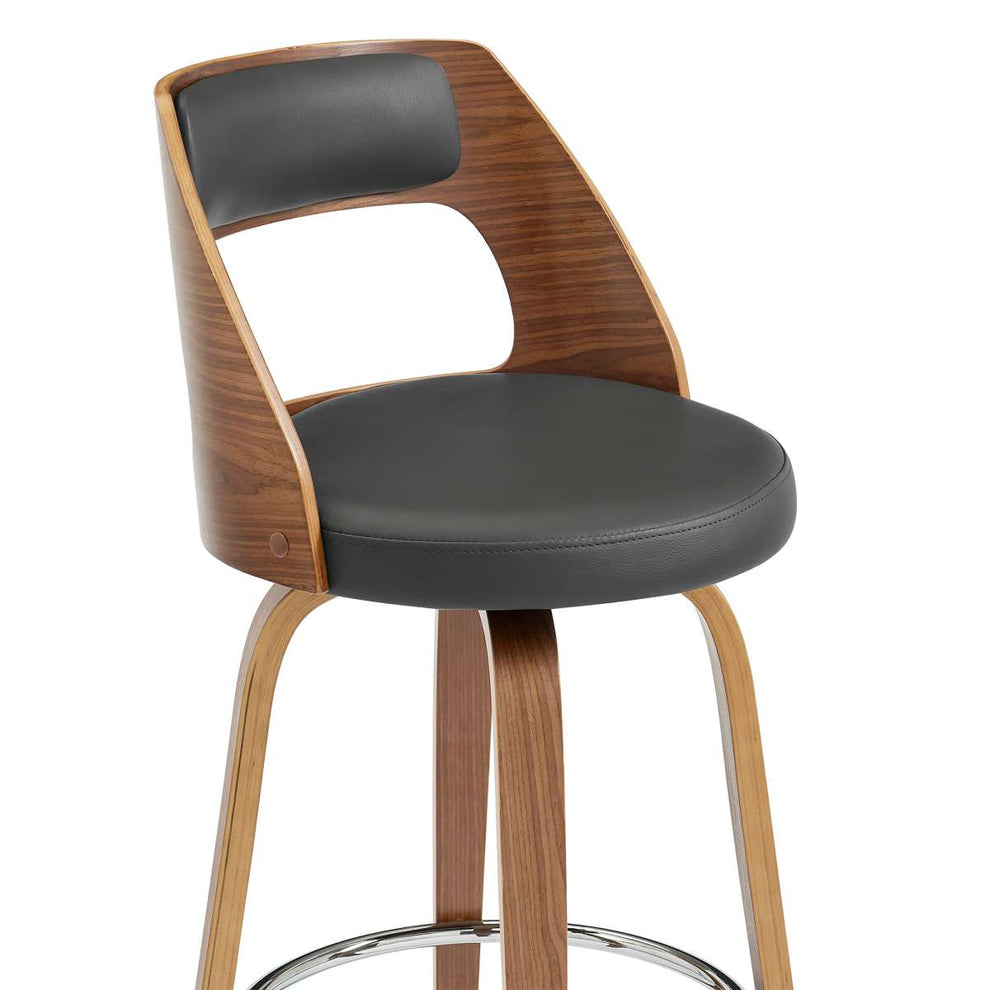 Axel 30" Swivel Bar Stool in Gray Faux Leather and Walnut Wood By Armen Living | Bar Stools | Modishstore - 5