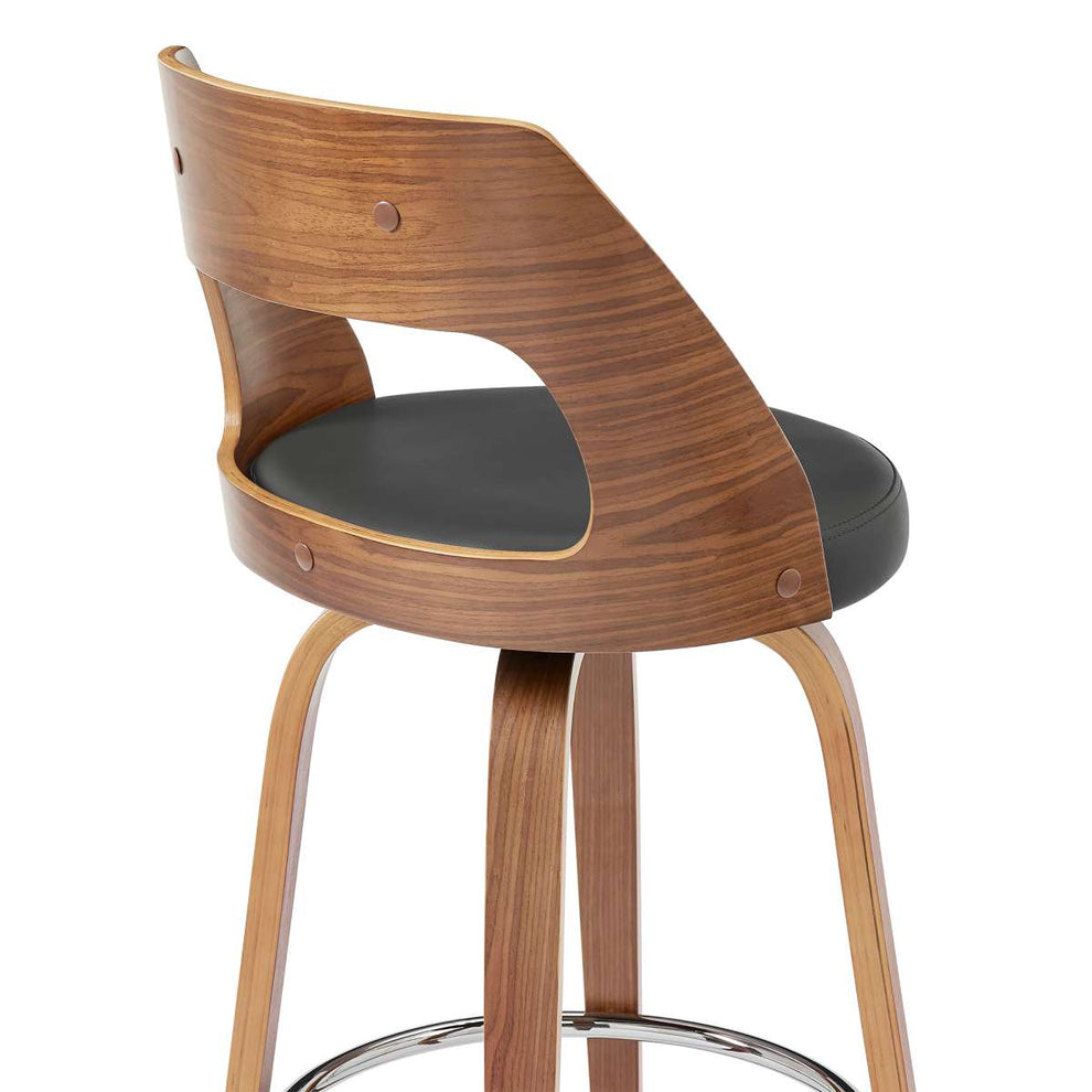 Axel 30" Swivel Bar Stool in Gray Faux Leather and Walnut Wood By Armen Living | Bar Stools | Modishstore - 6